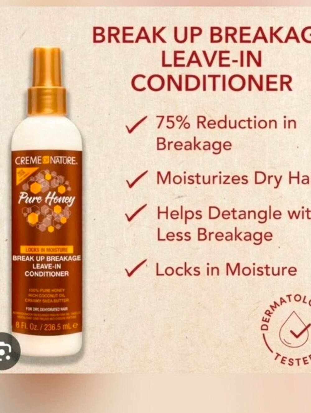TWO Pure Honey Break Up Breakage Leave-In Conditioner 8oz Hair Protection